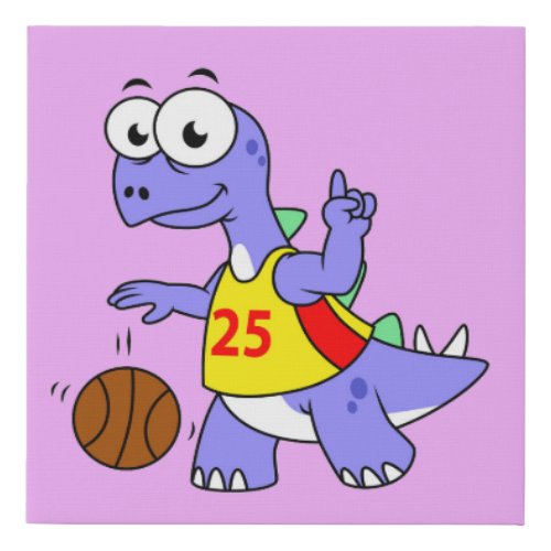 Illustration Of A Stegosaurus Playing Basketball Faux Canvas Print