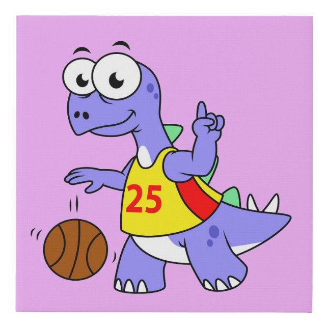 Illustration Of A Stegosaurus Playing Basketball. Faux Canvas Print (Front)