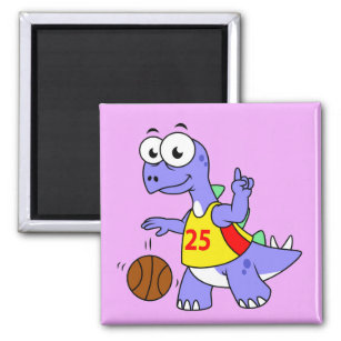 Illustration Of A Stegosaurus Playing Basketball. Magnet