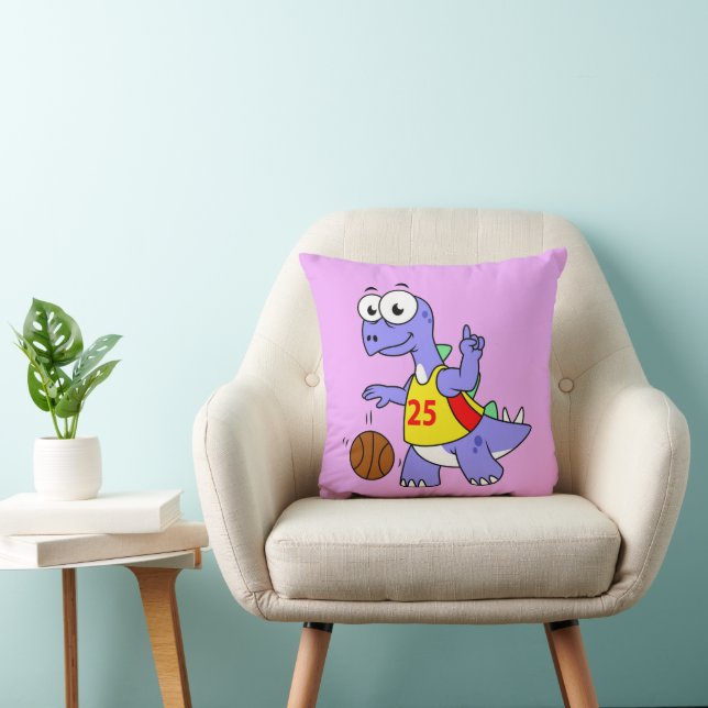 Illustration Of A Stegosaurus Playing Basketball. Throw Pillow (Chair)