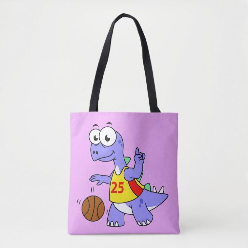 Illustration Of A Stegosaurus Playing Basketball Tote Bag