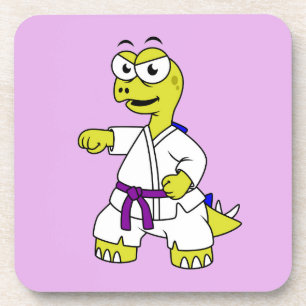 Illustration Of A Stegosaurus Practicing Karate. Beverage Coaster