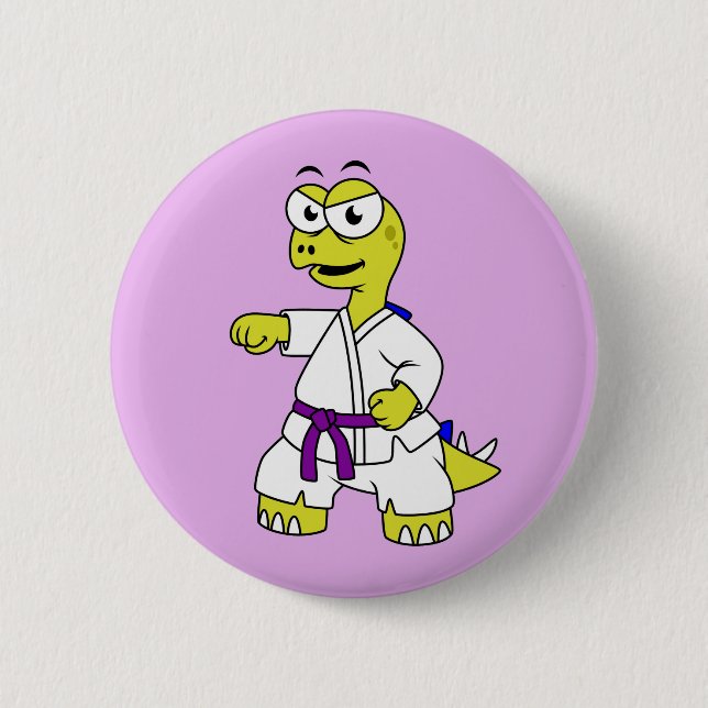 Illustration Of A Stegosaurus Practicing Karate. Button (Front)