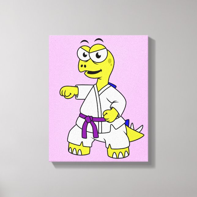 Illustration Of A Stegosaurus Practicing Karate. Canvas Print (Front)