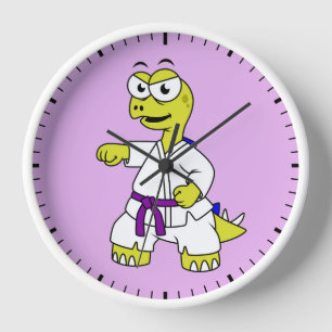 Illustration Of A Stegosaurus Practicing Karate. Clock
