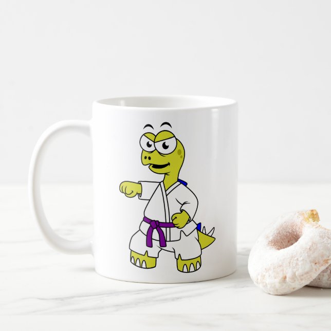 Illustration Of A Stegosaurus Practicing Karate. Coffee Mug (With Donut)