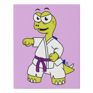 Illustration Of A Stegosaurus Practicing Karate. Faux Canvas Print