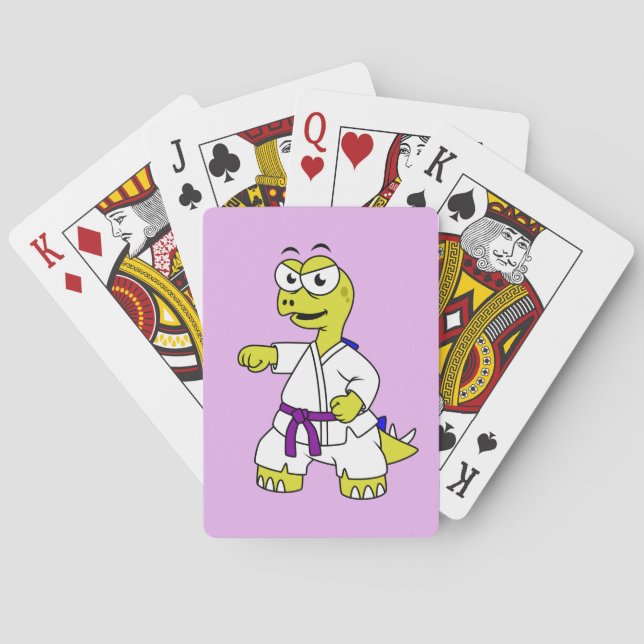 Illustration Of A Stegosaurus Practicing Karate. Poker Cards (Back)