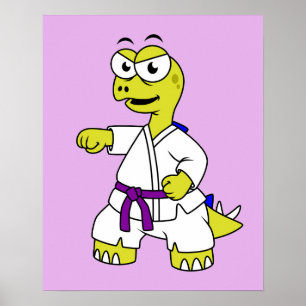 Illustration Of A Stegosaurus Practicing Karate. Poster