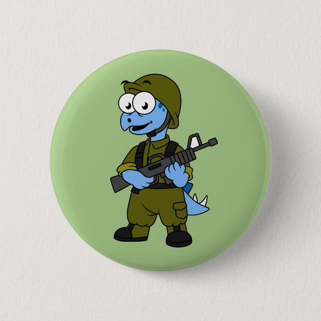 Illustration Of A Stegosaurus Soldier. Button (Front)