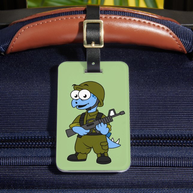 Illustration Of A Stegosaurus Soldier. Luggage Tag (Front Insitu 2)