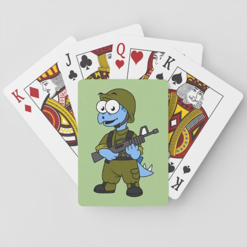 Illustration Of A Stegosaurus Soldier Playing Cards