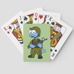 Illustration Of A Stegosaurus Soldier. Poker Cards