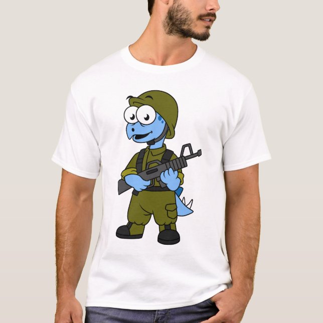Illustration Of A Stegosaurus Soldier. T-Shirt (Front)
