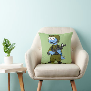 Illustration Of A Stegosaurus Soldier. Throw Pillow
