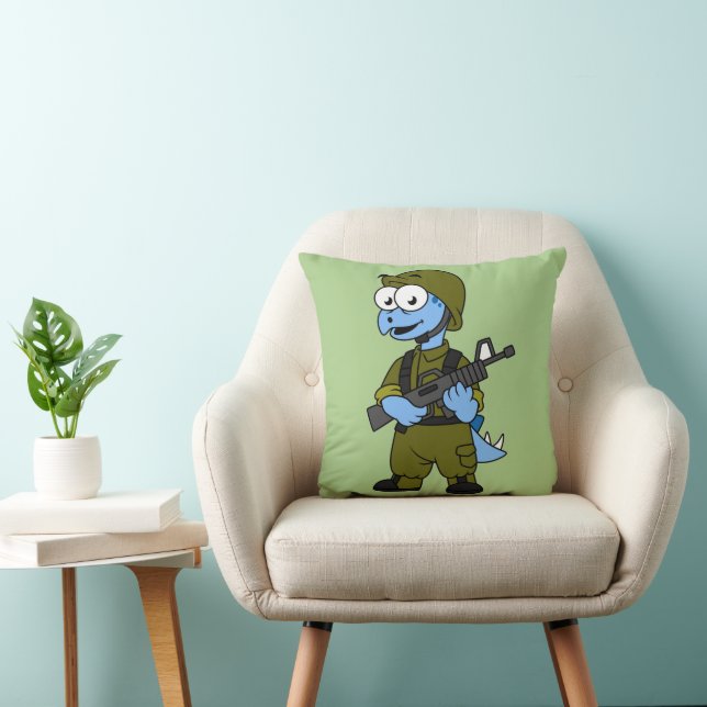 Illustration Of A Stegosaurus Soldier. Throw Pillow (Chair)