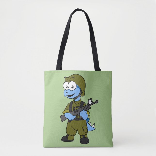 Illustration Of A Stegosaurus Soldier. Tote Bag (Front)