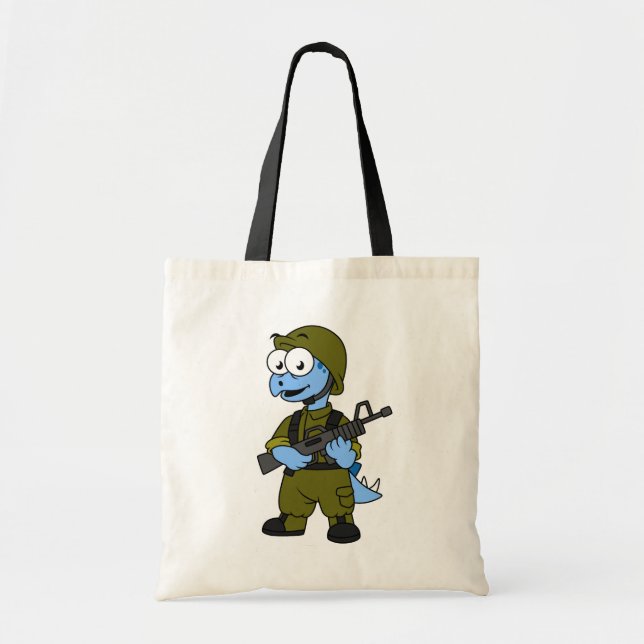 Illustration Of A Stegosaurus Soldier. Tote Bag (Front)