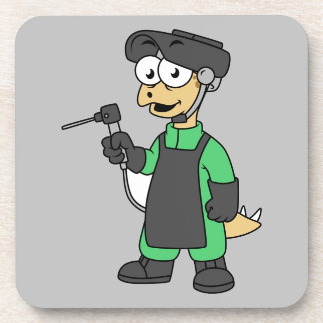 Illustration Of A Stegosaurus Welder. Beverage Coaster (Front)