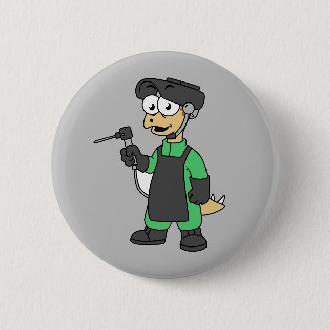 Illustration Of A Stegosaurus Welder. Button (Front)