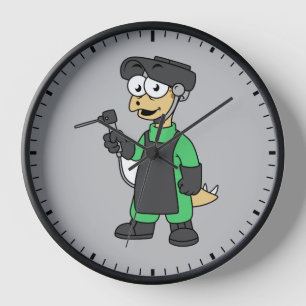 Illustration Of A Stegosaurus Welder. Clock