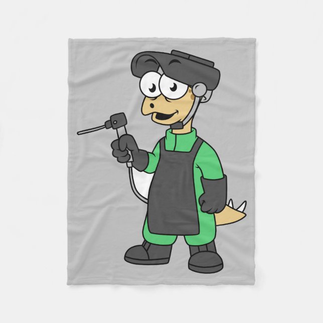 Illustration Of A Stegosaurus Welder. Fleece Blanket (Front)