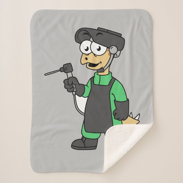 Illustration Of A Stegosaurus Welder. Sherpa Blanket (Front)