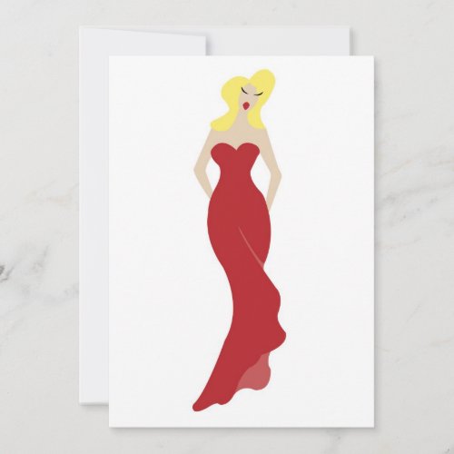 Illustration of a stylish woman in a red dress invite