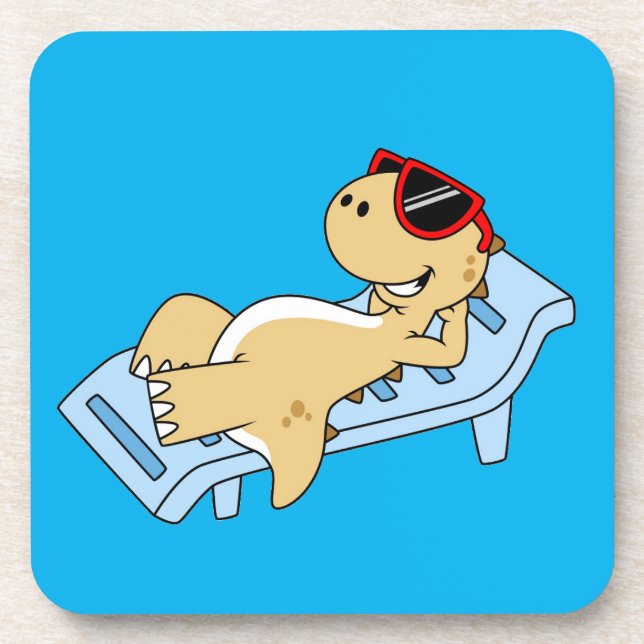 Illustration Of A Sunbathing Tyrannosaurus Rex. Beverage Coaster (Front)