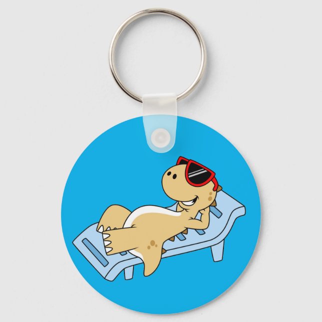 Illustration Of A Sunbathing Tyrannosaurus Rex. Keychain (Front)