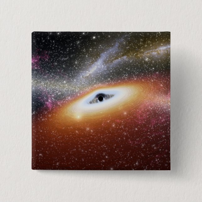 Illustration of a supermassive black hole pinback button (Front)