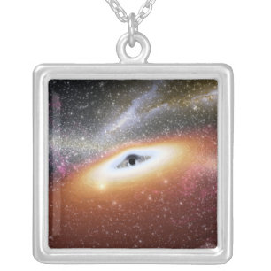 Illustration of a supermassive black hole silver plated necklace
