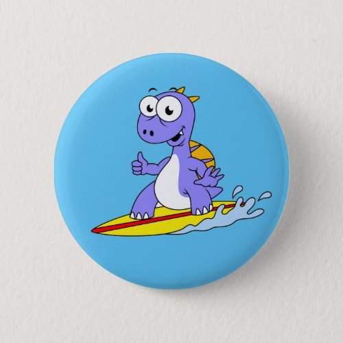 Illustration Of A Surfing Spinosaurus Button