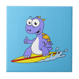 Illustration Of A Surfing Spinosaurus. Ceramic Tile