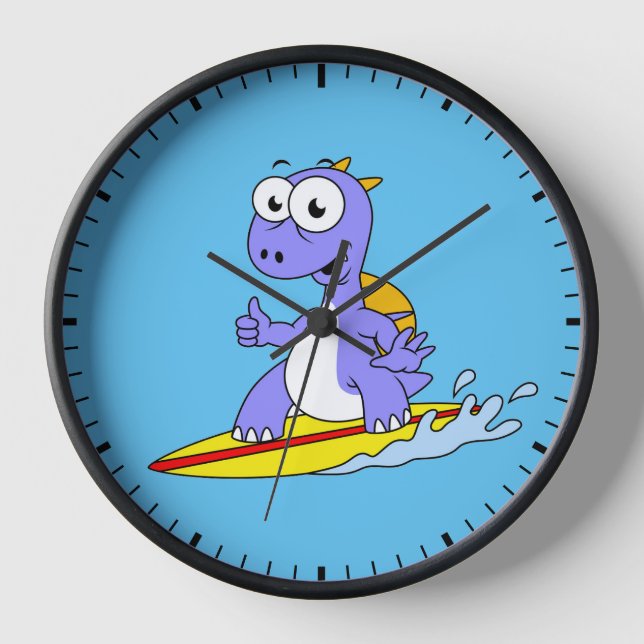 Illustration Of A Surfing Spinosaurus. Clock (Front)