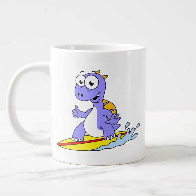 Illustration Of A Surfing Spinosaurus. Giant Coffee Mug (Left)