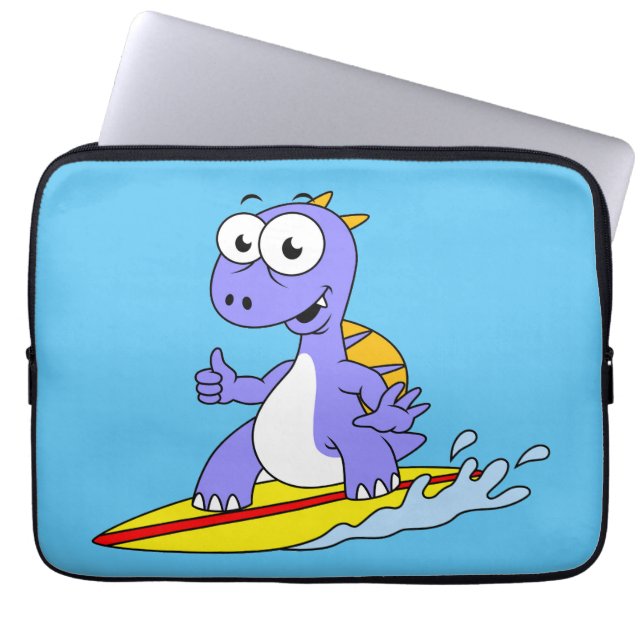 Illustration Of A Surfing Spinosaurus. Laptop Sleeve (Front)