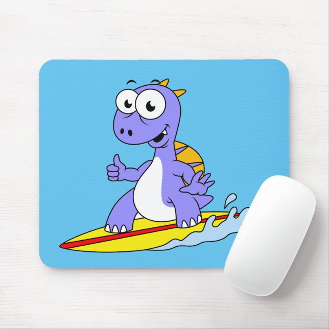 Illustration Of A Surfing Spinosaurus. Mouse Pad (With Mouse)