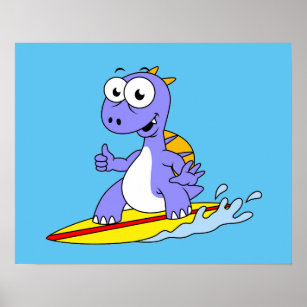 Illustration Of A Surfing Spinosaurus. Poster