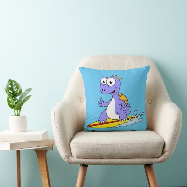 Illustration Of A Surfing Spinosaurus. Throw Pillow (Chair)