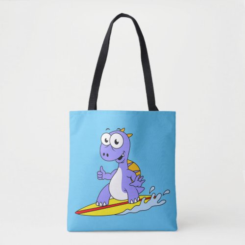 Illustration Of A Surfing Spinosaurus Tote Bag