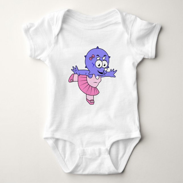 Illustration Of A Triceratops Ballet Dancer. Baby Bodysuit (Front)