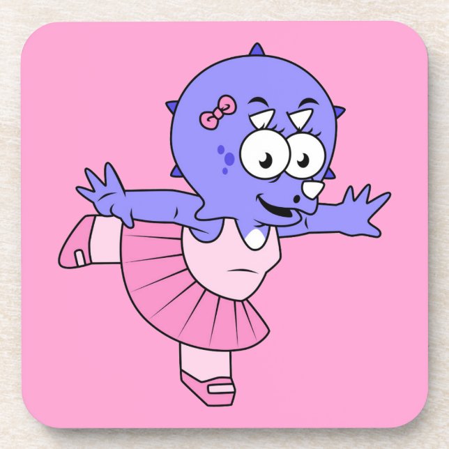 Illustration Of A Triceratops Ballet Dancer. Beverage Coaster (Front)
