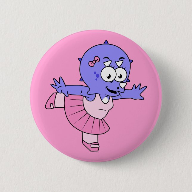 Illustration Of A Triceratops Ballet Dancer. Button (Front)