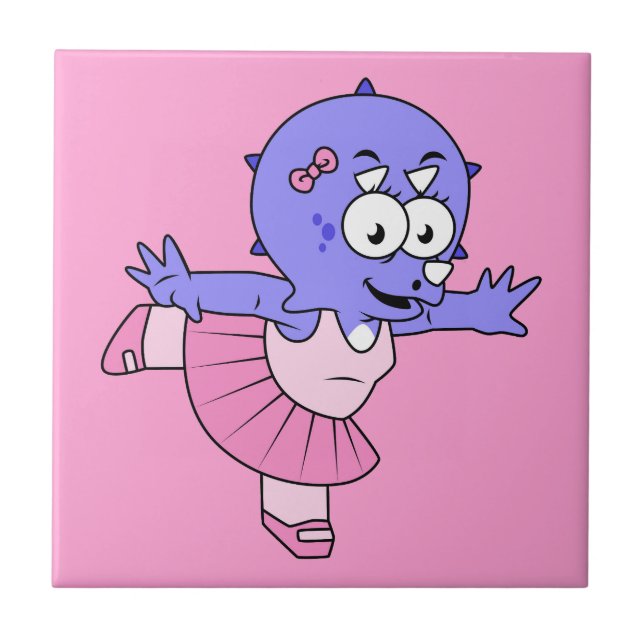 Illustration Of A Triceratops Ballet Dancer. Ceramic Tile (Front)