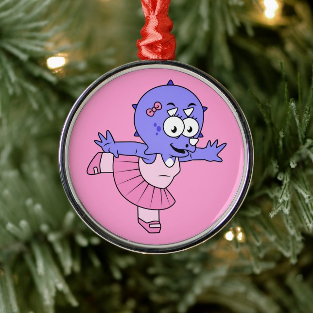 Illustration Of A Triceratops Ballet Dancer. Metal Ornament (Tree)