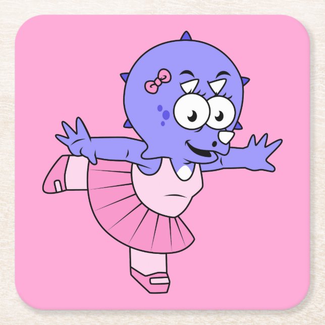 Illustration Of A Triceratops Ballet Dancer. Square Paper Coaster (Front)