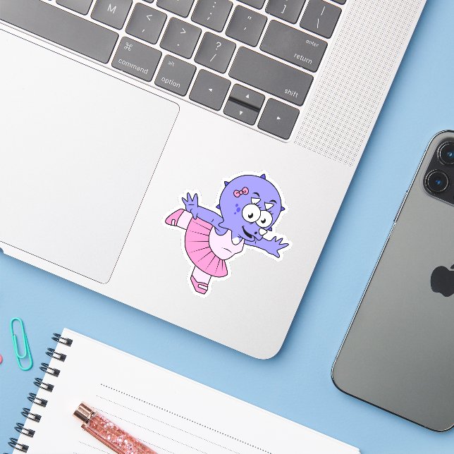 Illustration Of A Triceratops Ballet Dancer. Sticker (Laptop w/ iPhone)