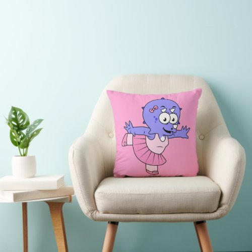 Illustration Of A Triceratops Ballet Dancer Throw Pillow