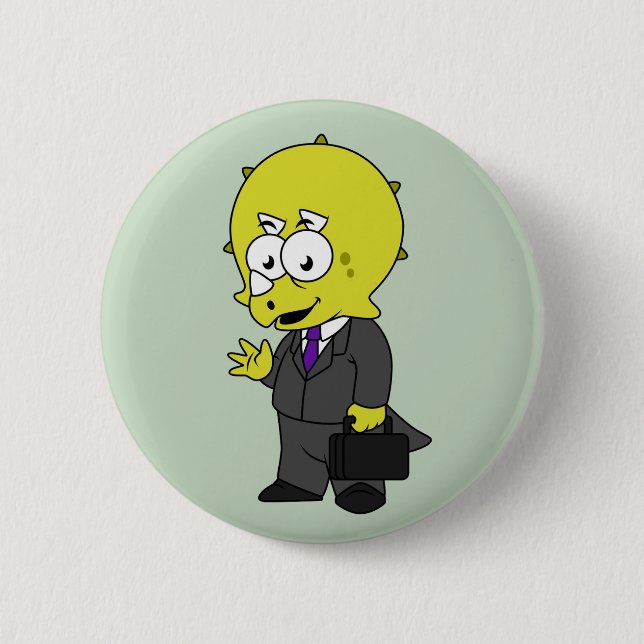 Illustration Of A Triceratops Businessman. Button (Front)